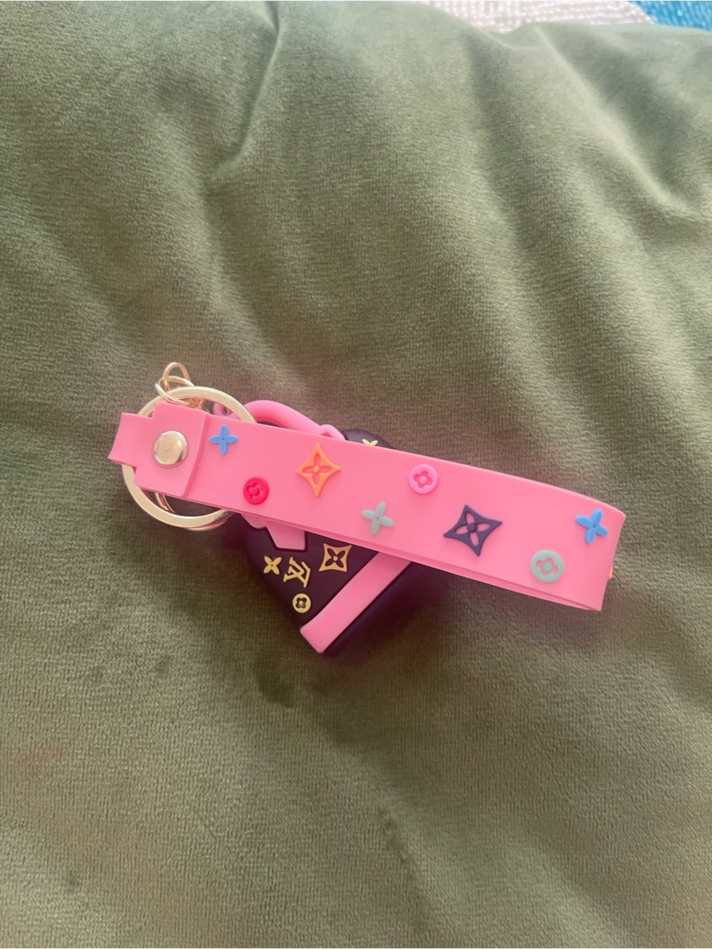 Pink Silicone Keychain Strap with Colorful Accents
